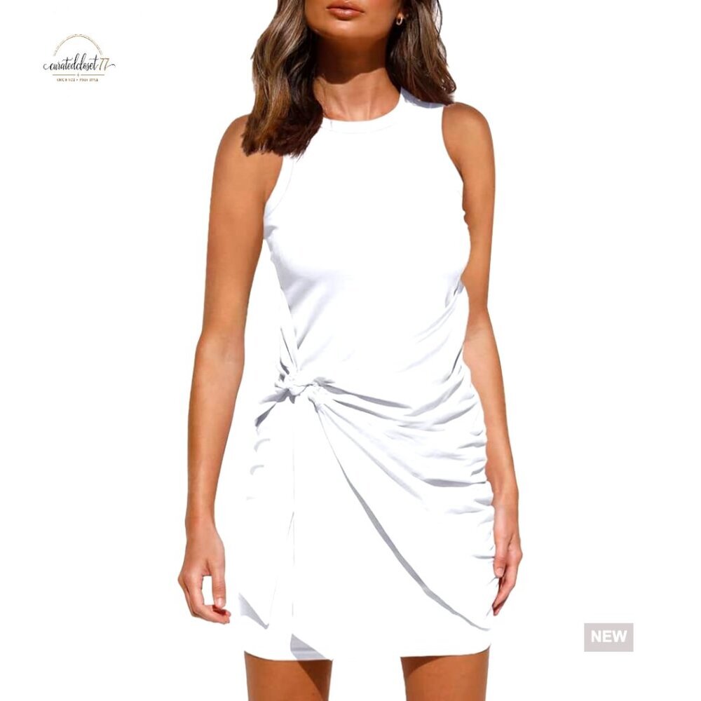 Sleeveless Bodycon Mini Dress Ruched Tank Casual Beach Regular Fit
